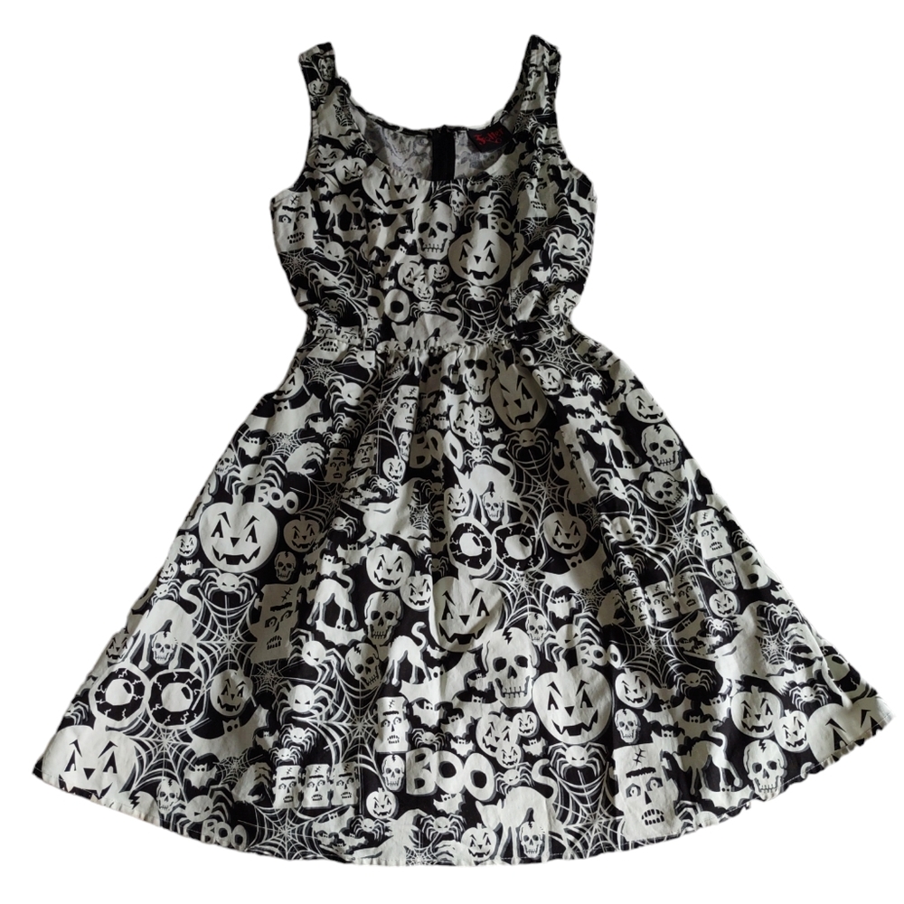 Folter Skull Glow In The Dark Sleeveless Flare Dress Size XS Goth Punk Halloween